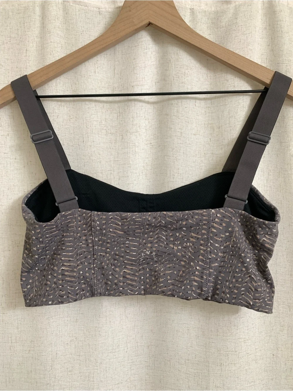 Varley Greenwood Umber Feather Gray Brown Patterned Bra Wide Straps No Wire L